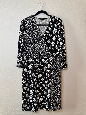 Talbots Mixed Floral Print Faux Wrap Jersey Stretch Knit Dress Size Large